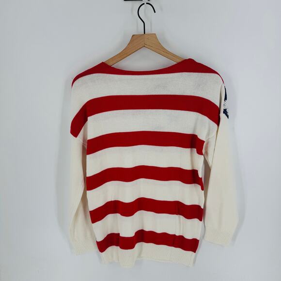 American Flag Sweater Small 100% Cotton USA Patriotic Stars Stripes Pullover - Picture 2 of 6
